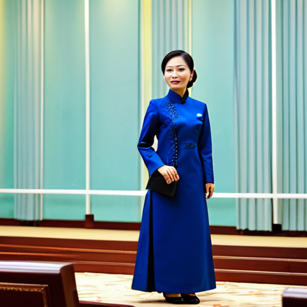 키토산의 주요 원료와 제조 과정 - **Subject:** A Vietnamese businesswoman in a tailored Ao Dai, fully clothed, attending a conference ...